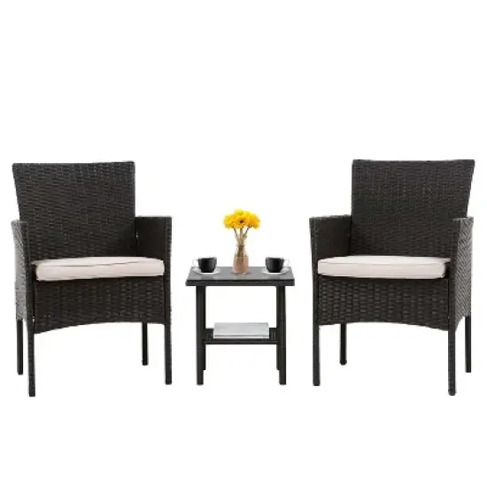 BestMassage 3-Piece Outdoor Patio Furniture Set Rattan Wicker Conversation Set image {7}