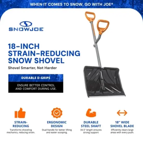 ErgieShovel Ergonomic Snow Shovel 18" Push and Scoop Blade, 34.5" Steel Lightweight Shaft with Dual D-Ring Handle, ERG-SNSH18 image {1}