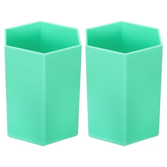 Unique Bargains Hexagon Plastic Pencil Pen Makeup Brush Holder Desktop Organizer 2 Pcs image {7}