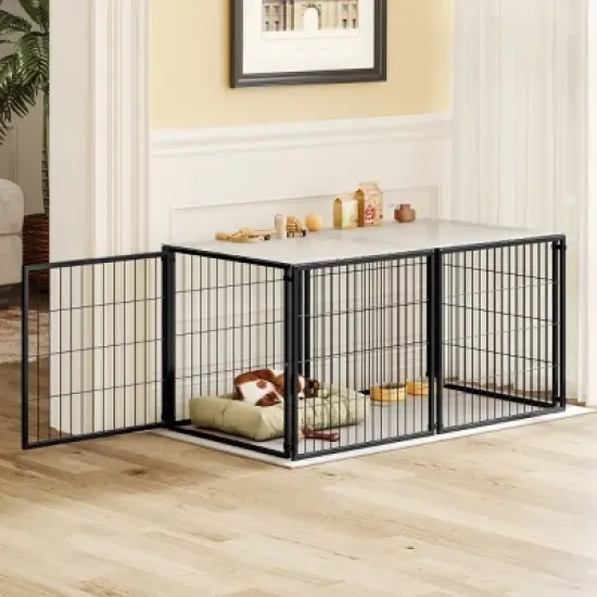 63" Long Dog Cage Big, Dog House Outdoor For Medium Dogs, Pet House Dogs Made Of Metal Wire, Dog House With PVC Top Plate-Cuddlewood image {8}