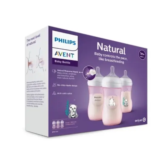 Philips Avent Natural Baby Bottle with Natural Response Nipple - Pink Panda Design - 9oz/3ct image {2}