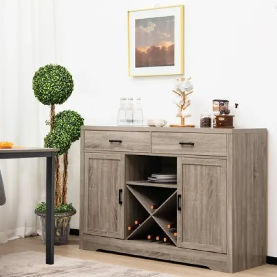 Costway Kitchen Storage Buffet Cabinet Farmhouse Wooden Sideboard w/2 Drawer & Wine Rack image {1}
