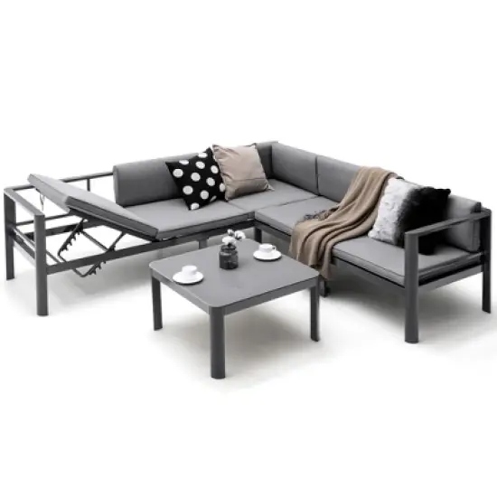 Tangkula 3PCS Patio Furniture Set Aluminum Lounge Adjust Back Recliner Sofa Table Cushion image {9}