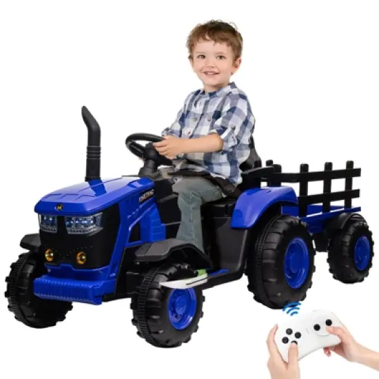 Garvee 12V Kids Ride on Tractor with Remote Control, Tractor with Trailer,Music, 3-Gear-Shift, Safety Belt,for Boys Girls image {8}