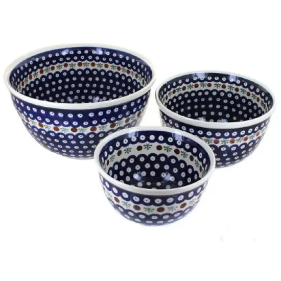 Blue Rose Polish Pottery 1900 Zaklady Mixing Bowl Set image {6}