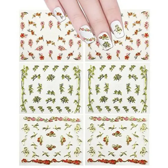 Wrapables Nail Art Self-Adhesive Nail Stickers 3D Nail Decals - Asian Inspired Cherry Blossoms, Bamboos & Cranes (3pk) image {5}