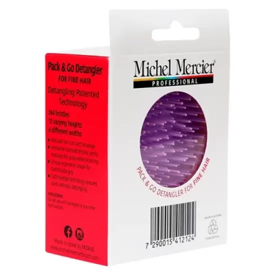 Michel Mercier Pack and Go Detangler - Unisex Detangling Hair Brush - Mini Portable Travel Size, Compact Brush - Fine Hair - Purple-Pink - 1 pc image {4}