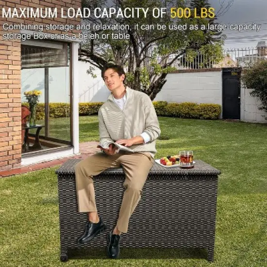 Garvee Large Deck Box Waterproof PE Rattan Outdoor Storage Box with Handles and Wheels, Storage Bin for Garden, Balcony, Porch, Pool, Yard image {7}