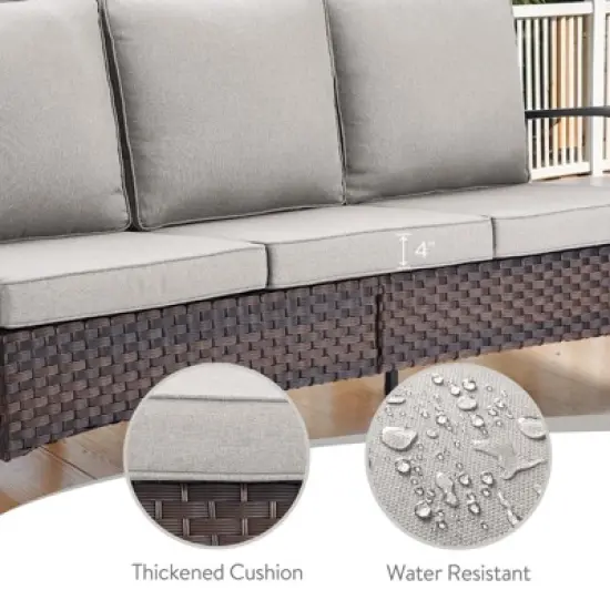 POCASSY Outdoor 75" Outdoor Sofa with Metal Armrest, All Weather Patio Brown Wicker Sofa Outdoor Couch Furniture for Porch, Deck, Garden image {7}