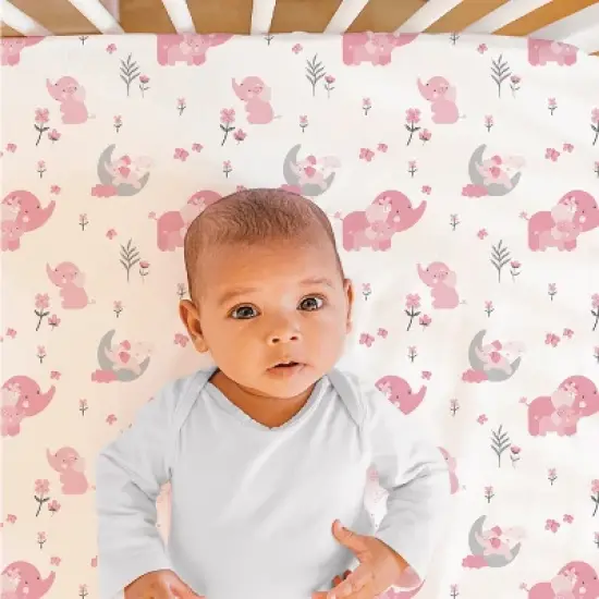The Peanutshell Pink Elephant Crib Bedding Set, 3pc to 12 Pc, For Girls image {2}