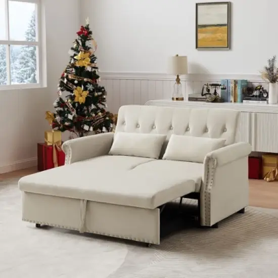NicBex 55 Inch Loveseat Sofa with Pull-Out Bed and Adjustable Backrest Upholstered Sleeper Sofa Couch with 2 Lumbar Pillows for Living Room image {3}