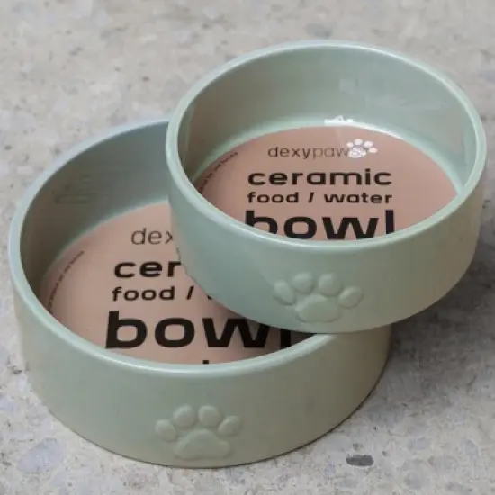 Dexypaws: Ceramic Dog Bowl: Sage Green, 26oz, Pet Feeding Dish image {2}
