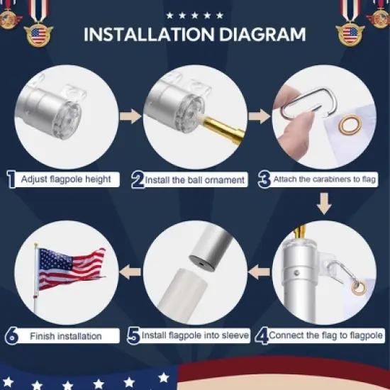 Yescom 20FT Telescopic Aluminum Flag Pole image {5}