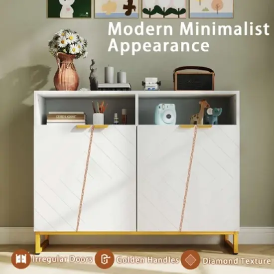 Costway 40" Buffet Storage Cabinet with 4 Doors & Adjustable Shelves Anti-Tipping Kits image {6}