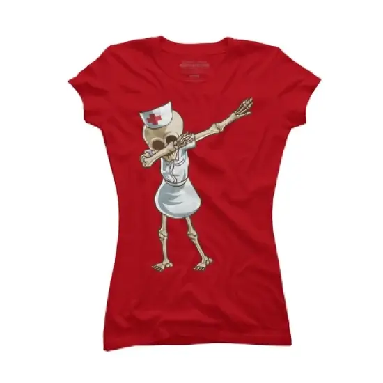 Junior's Design By Humans Halloween Dabbing Funny Skeleton Nurse RN Costume Gift By COVI T-Shirt image {5}