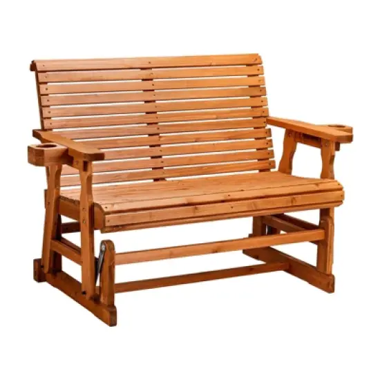 Karl Home | 48 in. Solid Wood Patio Glider Bench with Cup Holder image {8}