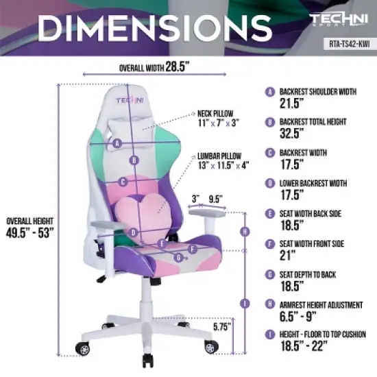 Gaming Chair with Adjustable Arms, Reclining Back, Lumbar Support Kawaii Style for Gaming Setup or Streaming -3irtyhousy image {3}