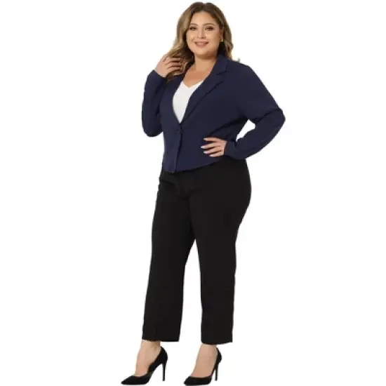 Agnes Orinda Women's Plus Size V Neck Button Notch Panel Formal Office Cropped Blazers image {2}