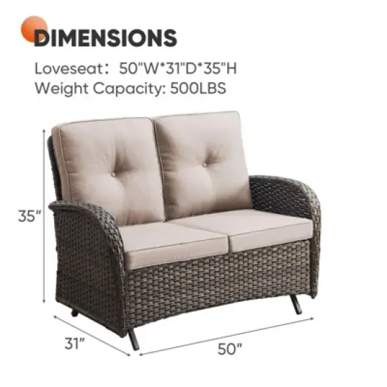 Buenhomino Patio Loveseat Glider Wicker Loveseat Rattan Glider Sofa with Curved Armrest Thicking Back & Seat Cushions for Garden Balcony Backyard image {3}
