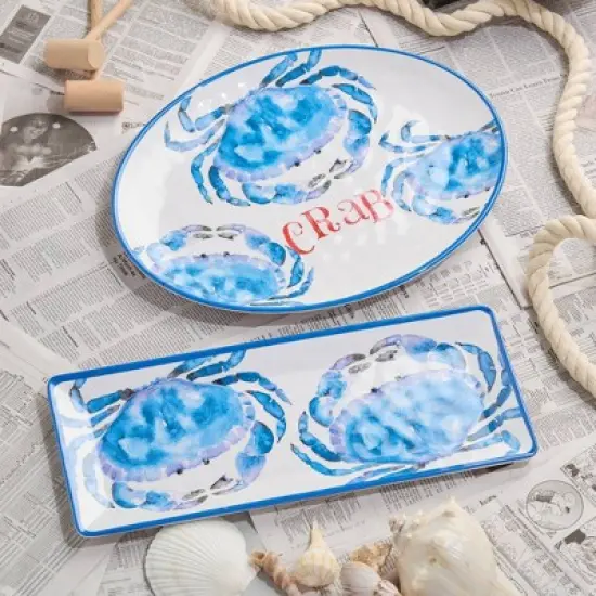 Certified International 2pc Beach House Crab Melamine Platter Set image {4}