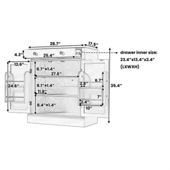 TIRAMISUBEST 4-Piece Freestanding Kitchen Pantry Cabinet Combo, Tall Kitchen Hutch with Storage Drawers and Adjustable Shelf image {9}