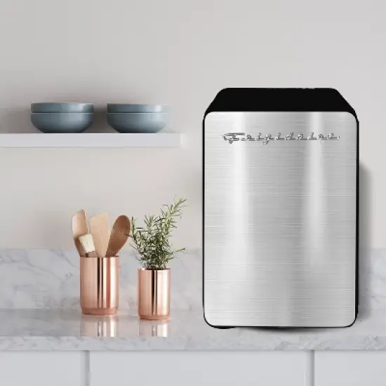 Frigidaire&reg; 0.35-Cu.-Ft. 10-Liter 15-Can Mini Retro Stainless Steel Fridge, Silver image {8}