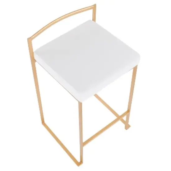 Set of 2 Fuji Contemporary Stackable Barstools Gold/White Velvet - LumiSource image {6}
