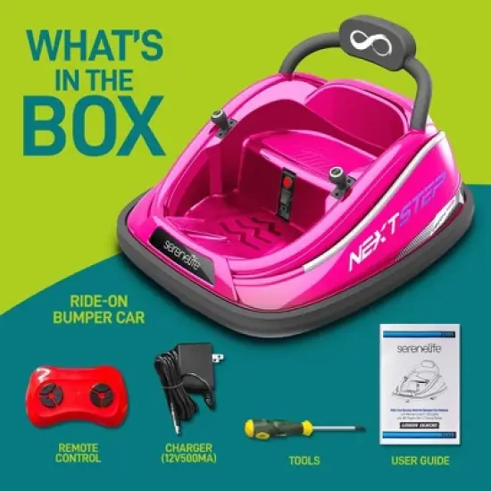 Serenelife 360 Degree Spinning Bumper Car with Adjustable Safety Belt, Control Panel, Soft Bumper, Flashing Lights, Built In Battery & Wheels, Pink image {4}