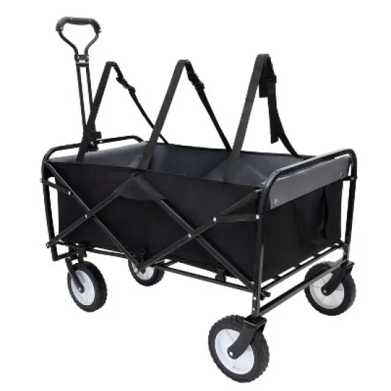 UBSSO Collapsible Utility Wagon Cart with All-Terrain Wheels & Strapping System, 360lbs Capacity, Black image {2}