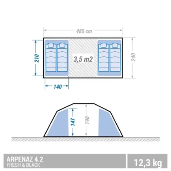 Decathlon Quechua  Arpenaz Fresh & Black Waterproof Family Camping Tent 4 Person 2 Room image {1}