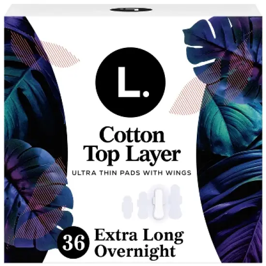 L. Organic Cotton Top Layer Ultra Thin Pads - Overnight Absorbency - 36ct image {12}