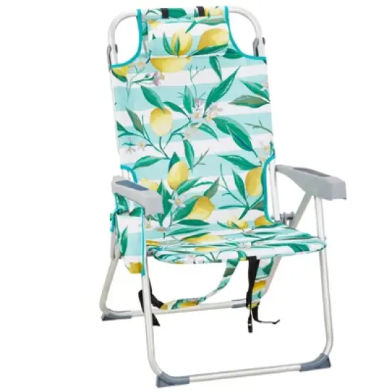 FURNIinspire Outdoor Portable Chair Adjustable Back and Extra Storage for Comfort and Relaxation, Lemon, 24.8"*27.56"*38.89" image {5}