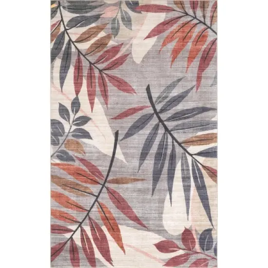 nulOOM Mayra Tropical Leaves Machine Washable Indoor/Outdoor Patio Area Rug image {11}