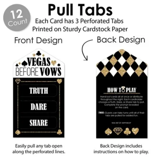Big Dot of Happiness Vegas Before Vows - Las Vegas Bridal Shower or Bachelorette Party Game Pickle Cards - Truth, Dare, Share Pull Tabs - Set of 12 image {2}