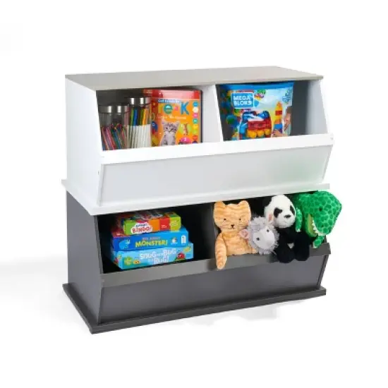 Badger Basket 2 Bin Stackable Storage Cubby Charcoal/Gray Woodgrain image {4}