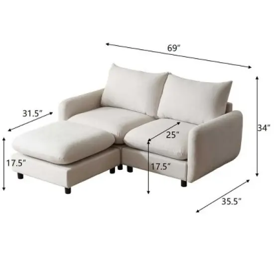 Christopher Knight Home Acker 3 Pieces Modern Upholstered Sectional Sofa Set, White image {2}