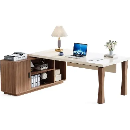 Tribesigns L-Shaped Computer Desk with Cabinet image {7}