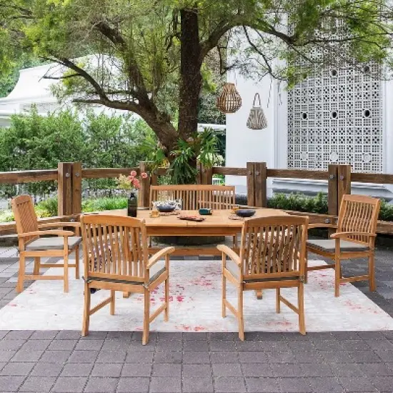 Cambridge Casual 6pc Caterina Teak Wood Outdoor Dining Set with Beige Cushion: Weather-Resistant, 2" Umbrella Hole, Galvanized Steel Hardware image {2}