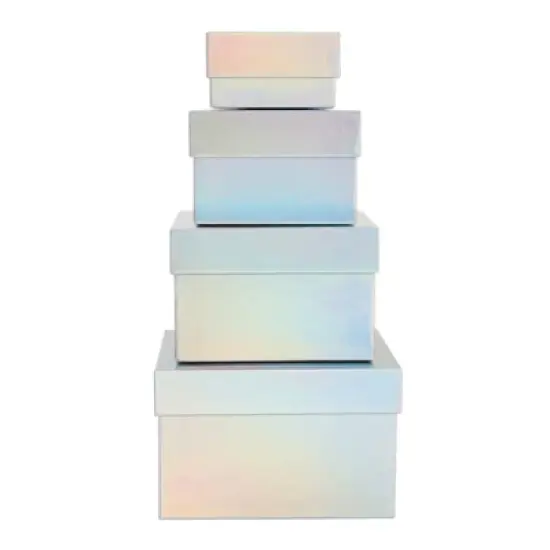 Stockroom Plus 4 Pack Square Nesting Gift Boxes, Decorative Boxes with Lids in 4 Assorted Sizes for Wedding, Bridal Shower, Baby Shower, Silver image {6}