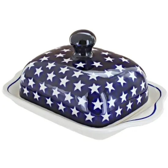 Blue Rose Polish Pottery 858 Zaklady Square Butter Dish image {9}