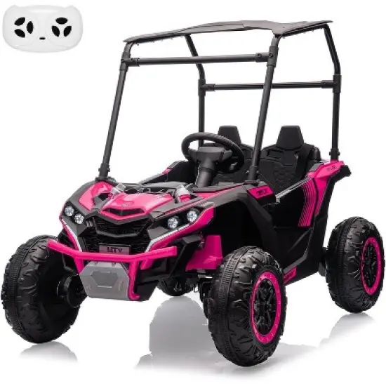24V Kids Ride On UTV, 2 Seater 4WD Electric Truck with Sun Shade, Remote Control, Led Lights, 4 Shock Absorbers,3 Speeds,Horn image {5}