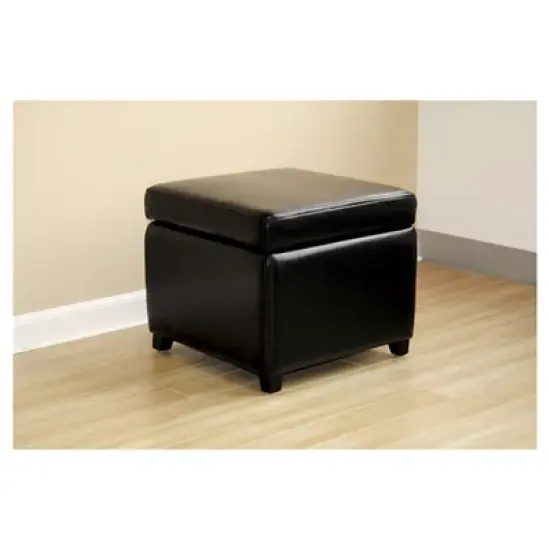 Full Leather Small Storage Cube Ottoman Black - Baxton Studio image {3}