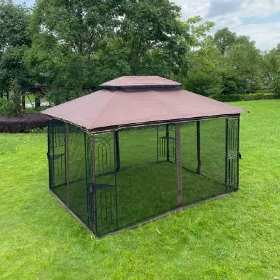 Gulches 10x12 Ft Outdoor Patio Gazebo Replacement Canopy - Double Tiered Roof Top Cover (Frame Not Included) for Gazebo, Brown Color (TOP ONLY) image {6}