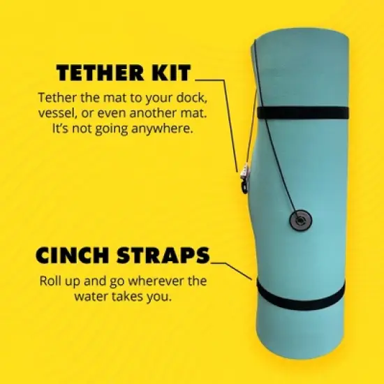 Lagoon Lounge 5 x 12 Foot Family Water Playground Island Floating Foam Lounge Mat with Storage Straps for Lake and Beaches, Yellow & Teal image {4}