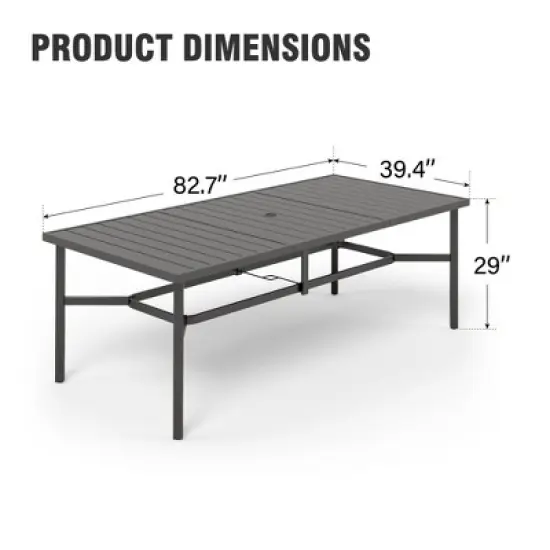 Captiva Designs 9pc Patio Spacious Black Steel Dining Table & High Back Padded Grayish Brown Sling Armrest Chairs image {11}