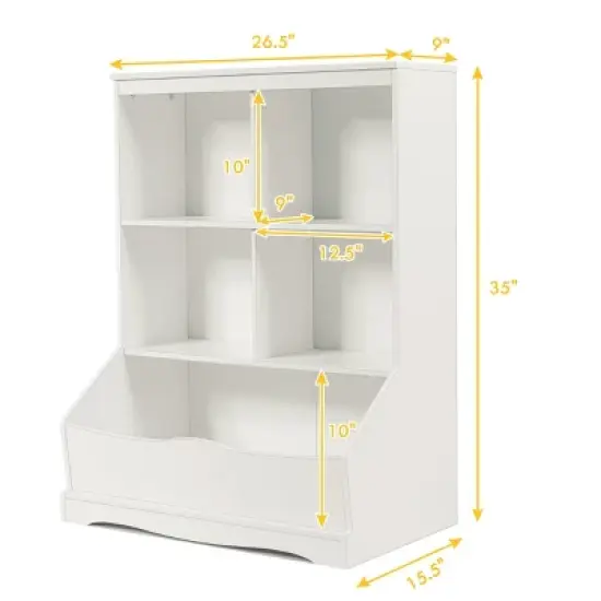 Costway 3-Tier Children's Multi-Functional Bookcase Toy Storage Bin Floor Cabinet GreyWhite image {1}