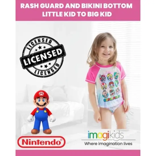 SUPER MARIO Nintendo Yoshi Toad Bowser Daisy Mario Princess Peach Girls Rash Guard and Bikini Bottom Little Kid to Big Kid image {3}