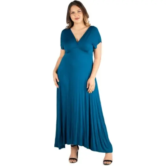 24seven Comfort Apparel Womens Plus Size Empire Waist V Neck Maxi Dress image {6}