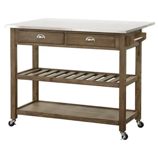 Hadley Kitchen Cart Island with Drop Down Shelf Barnwood - Boraam image {1}