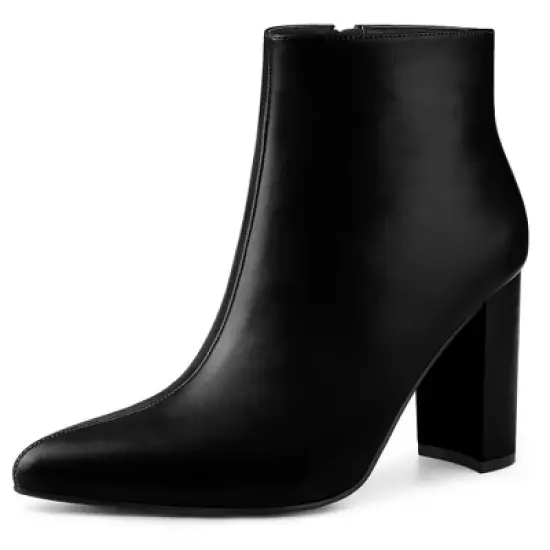 Perphy Women's Pointed Toe Side Zip Block Heeled Ankle Boots image {6}